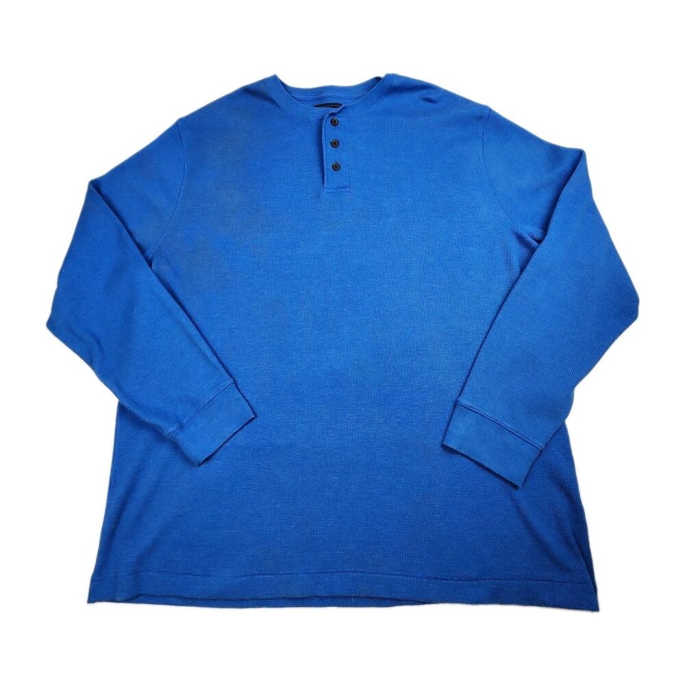 Saddlebred Thermal Waffle Henley Shirt Long Sleeve Men 2XLT Big Tall Blue Casual